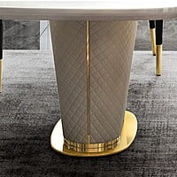 Norway Modern 63" Marble Rectangular Pedestal Dining Table PU Leather & Stainless Steel in Gold Norway Modern 63" Marble Rectangular Pedestal Dining Table PU Leather & Stainless Steel in Gold