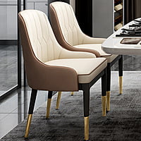 Norway Modern 63" Marble Rectangular Pedestal Dining Table PU Leather & Stainless Steel in Gold Norway Modern 63" Marble Rectangular Pedestal Dining Table PU Leather & Stainless Steel in Gold