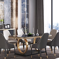 Portland Italian Black Marble Dining Table Set