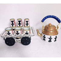 Indian Handcrafted Woodenlia Decorative Teapot Set with Glass and Stand