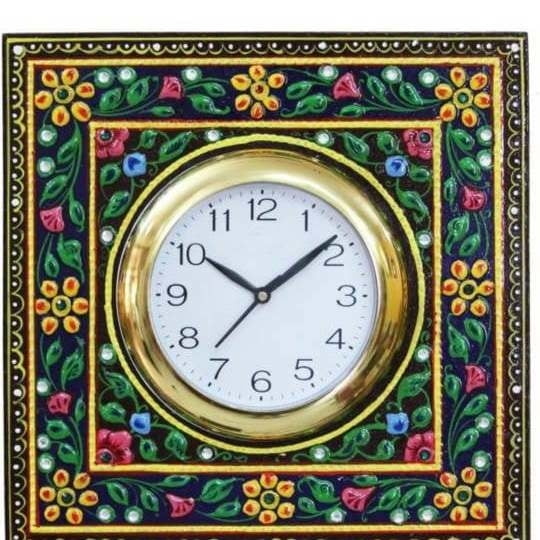 Indian Handcrafted Woodenlia Decorative  Rectangle Wall Clock. Size : 12 Inch