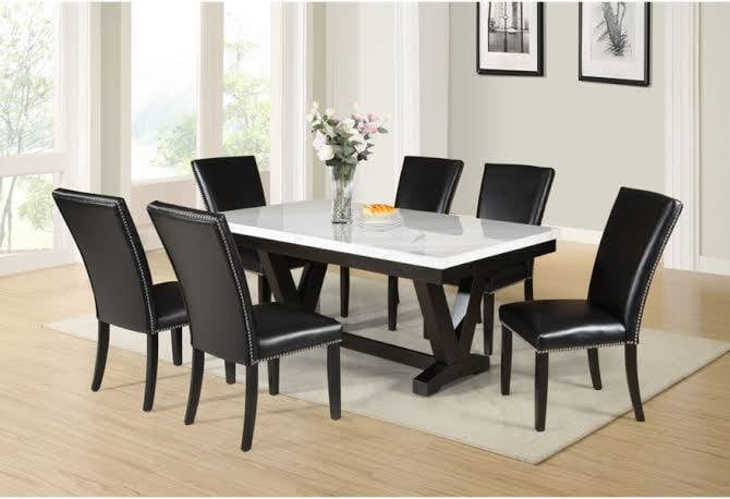 WL Marble Top With Wooden Base Frame Six Seater Dining Set