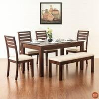 Solid Sheesham Wood Six Seater Dining Set with Cushioned Bench