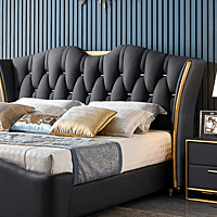 Vikinterio Luxury White Leather Bed, King Size Bed Frame, Bed Room Furniture Vikinterio Luxury White Leather Bed, King Size Bed Frame, Bed Room Furniture