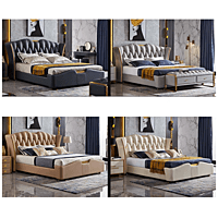 Vikinterio Luxury White Leather Bed, King Size Bed Frame, Bed Room Furniture