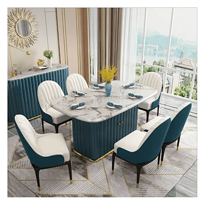 Vikinterio Classic Light Luxury Marble Dining Table Set with Storage
